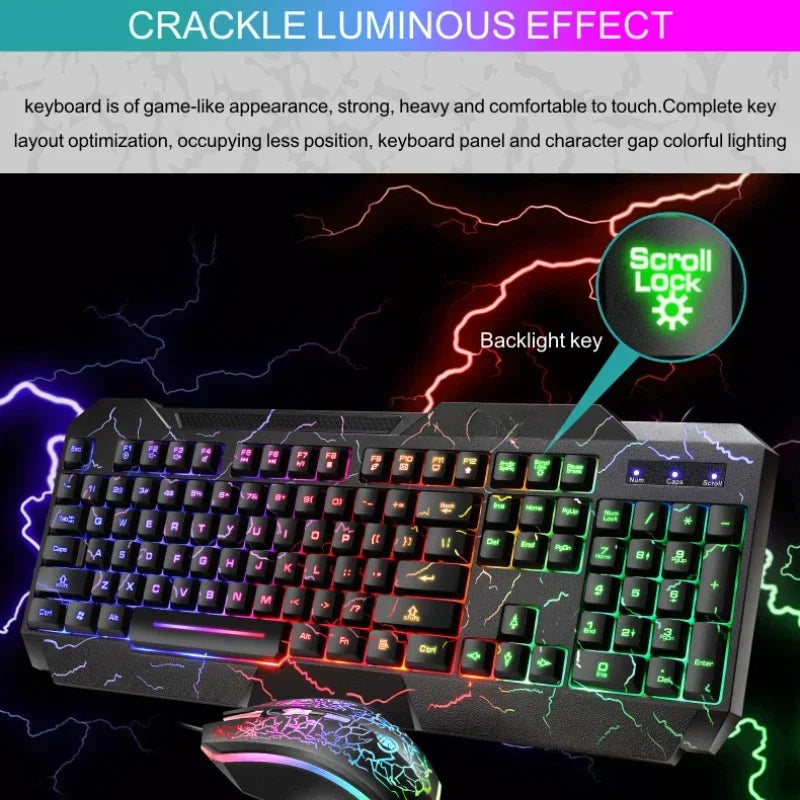Wired Gaming Keyboard and Mouse Combo — LED Backlit Mechanical Feel Set