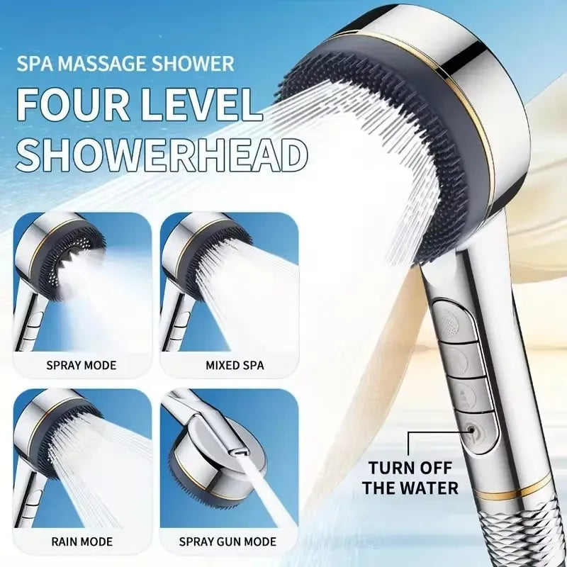 High Pressure Filtered Shower Head — Four-Speed Adjustable Rainfall Spray
