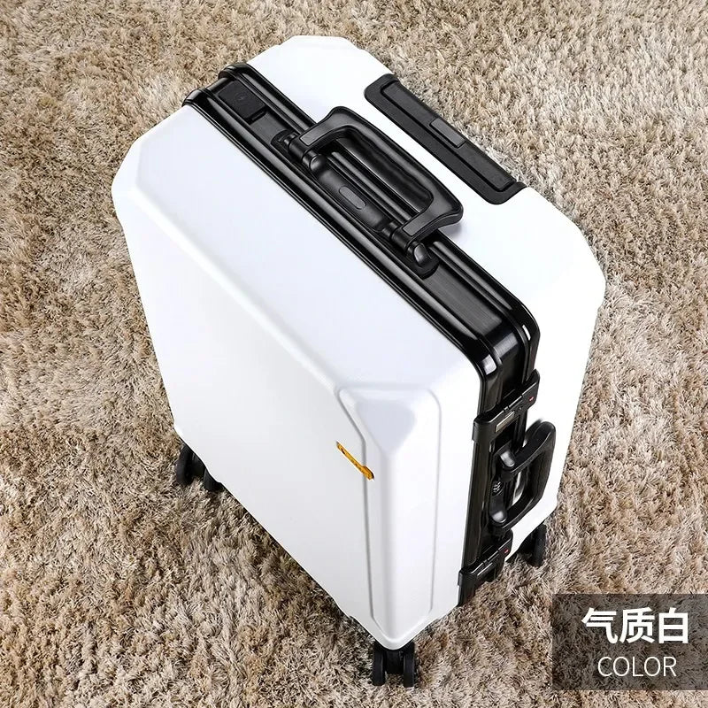 Aluminum Frame Rolling Luggage — USB Charging Suitcase with Password Lock