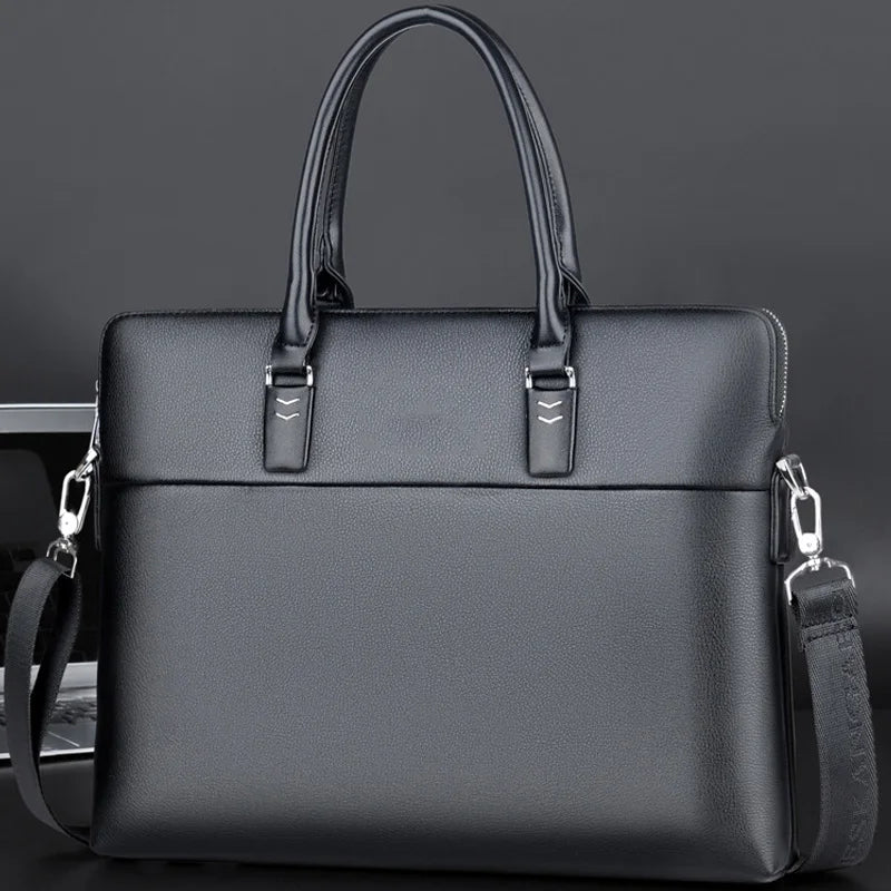 HERBATA Men's Professional Leather Briefcase — Waterproof 14 Inch Laptop Messenger Bag