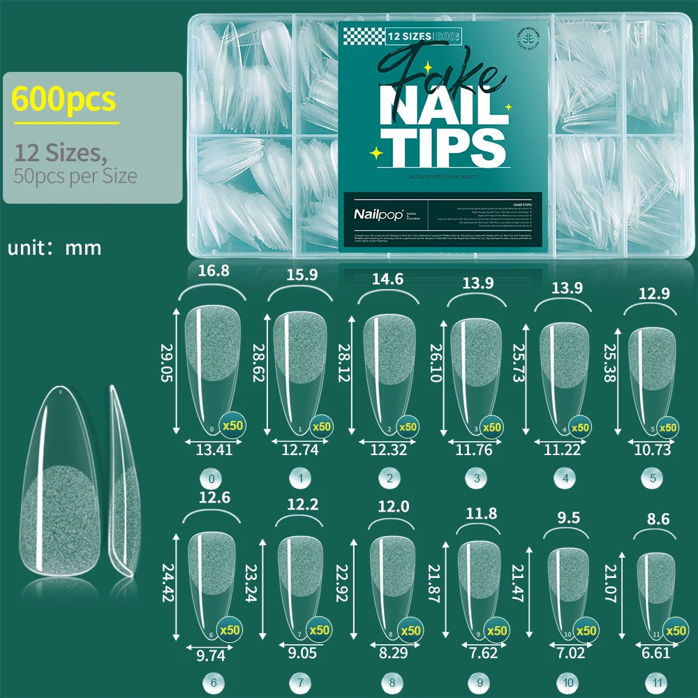 Nailpop Clear Acrylic False Nail Tips — Professional Full Cover Extensions