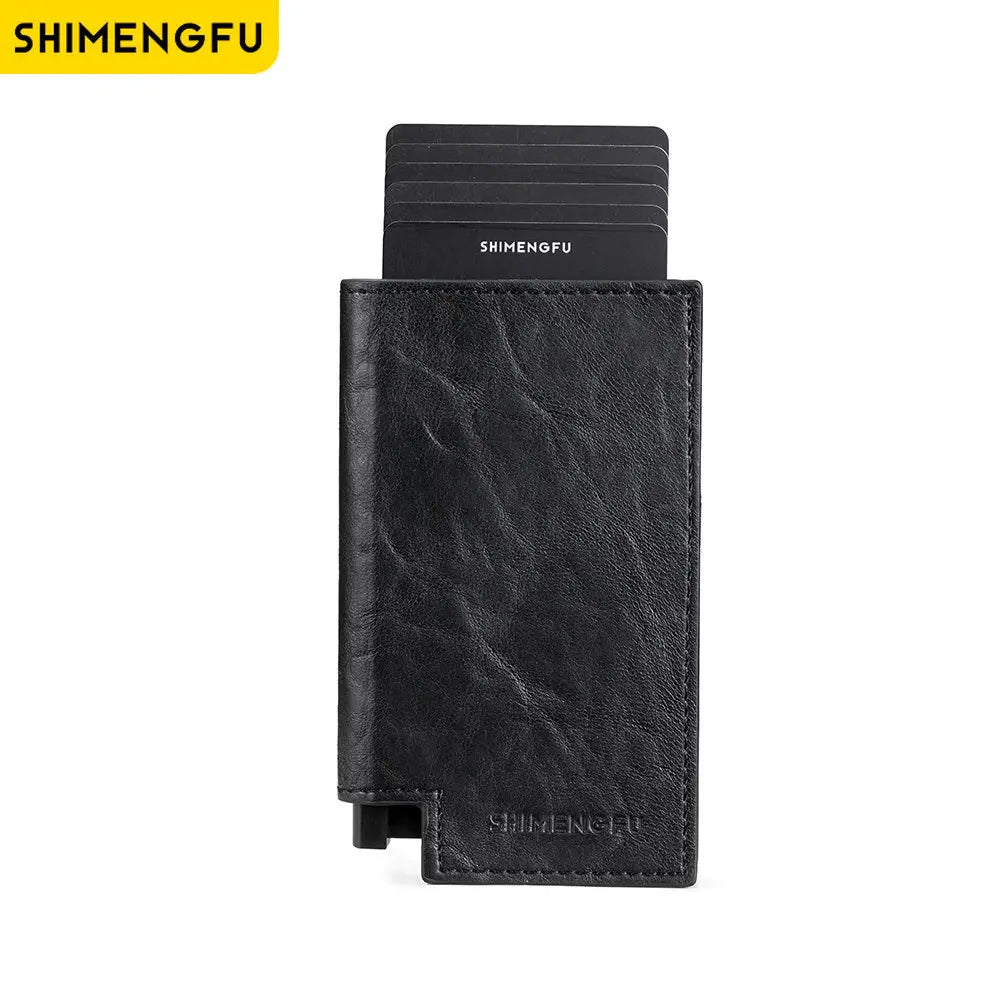 SHIMENGFU Slim RFID Card Holder — Minimalist Leather Wallet & Money Clip