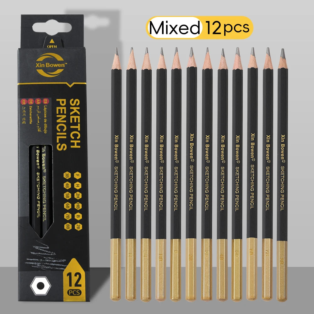 Professional Graphite Sketching Pencil Set — 12 Pieces for Shading and Drawing
