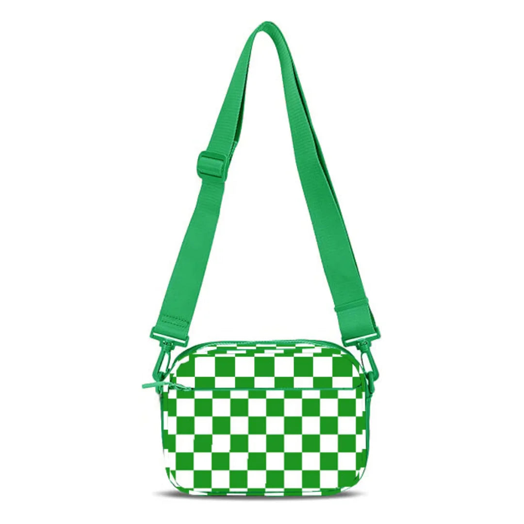 Checkered Crossbody Bag — Trendy Messenger Purse with Wide Strap