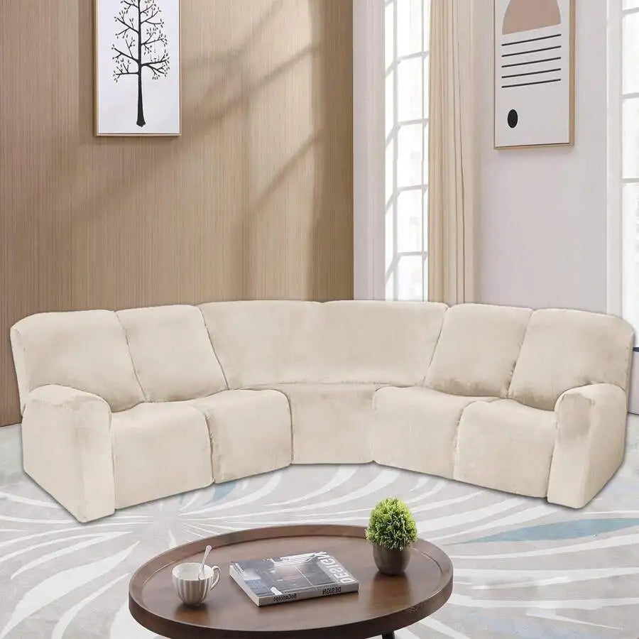 Velvet L-Shape Sofa Cover — Stretch Sectional Slipcover for Corner Couches