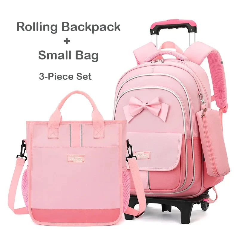 Kids Rolling Backpack Set — 3-Piece Trolley School Bag with Shoulder Bag