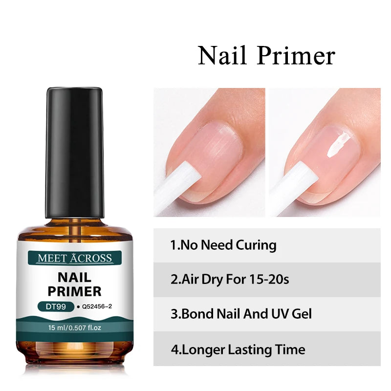 MEET ACROSS Nail Primer and Dehydrator — Fast Air Dry Base Gel for Long Lasting Manicures