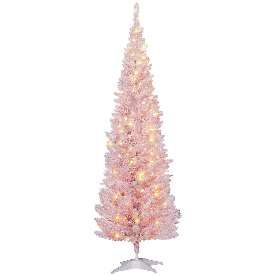 HOMCOM 6ft Pink Artificial Christmas Tree — Prelit with Warm White LEDs