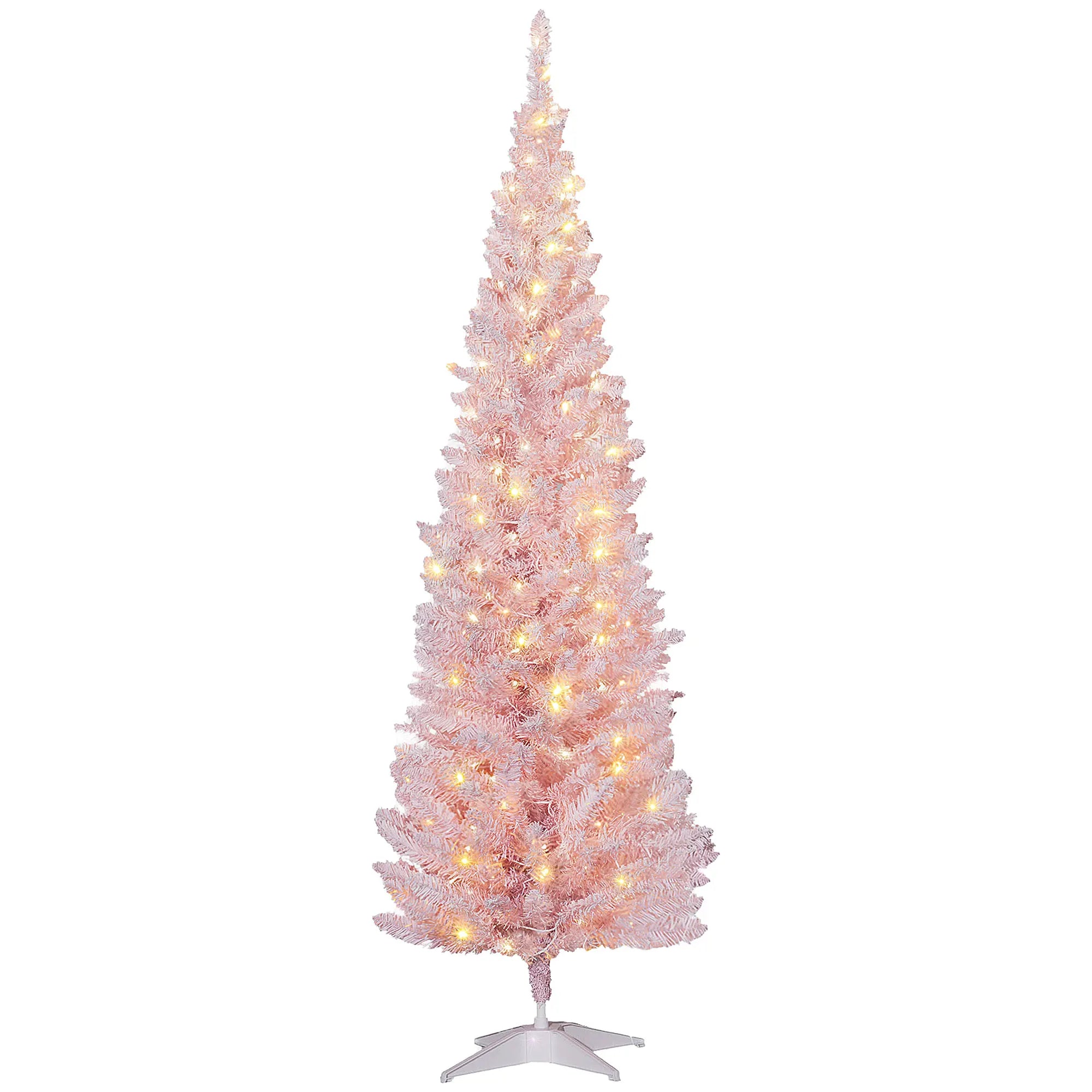 HOMCOM 6ft Pink Artificial Christmas Tree — Prelit with Warm White LEDs