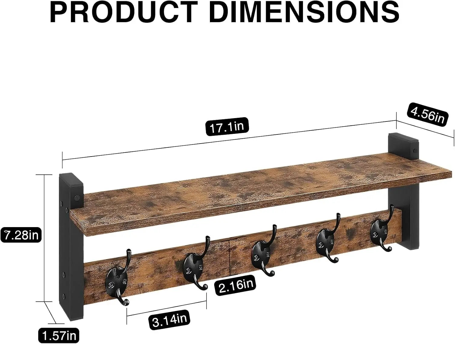 Wall Mounted Coat Rack & Shelf — Industrial Wood and Iron Entryway Organizer
