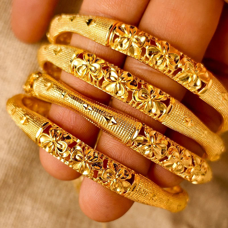 annayoyo Gold Color Bangle Set — Elegant Flower Design Jewelry for Women