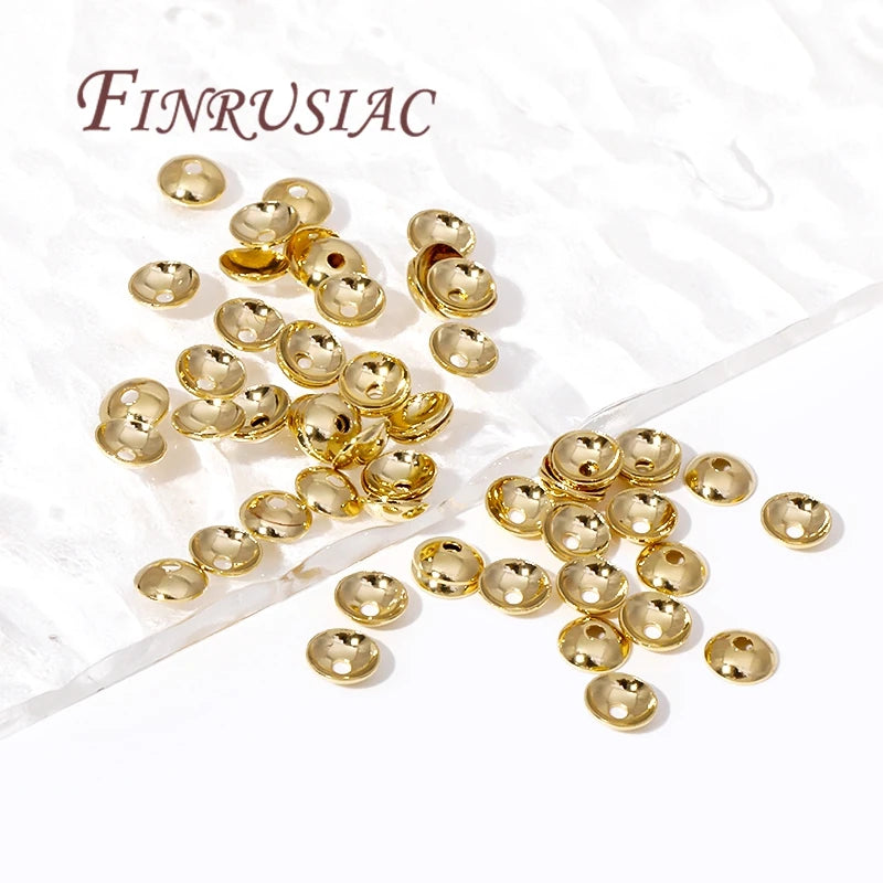 FINRUSIAC Gold Plated Brass Bead Caps — Round Jewelry Findings for DIY Necklaces