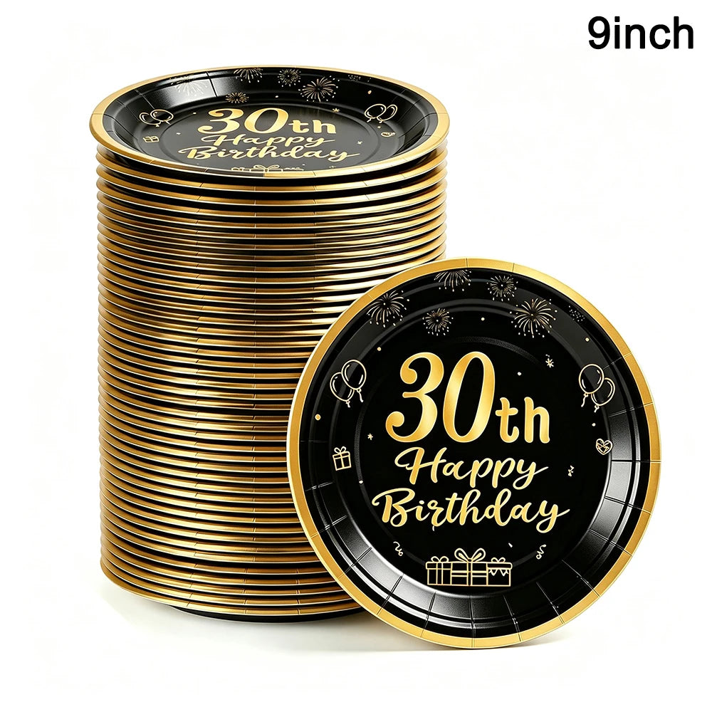 PartiesTour Black and Gold Disposable Paper Cups — Elegant Birthday Party Supplies
