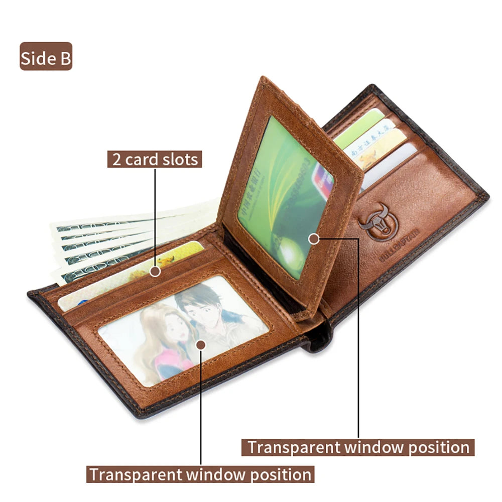 LUKZIJAES Genuine Leather Men's Wallet — Slim Retro Bifold with RFID Protection