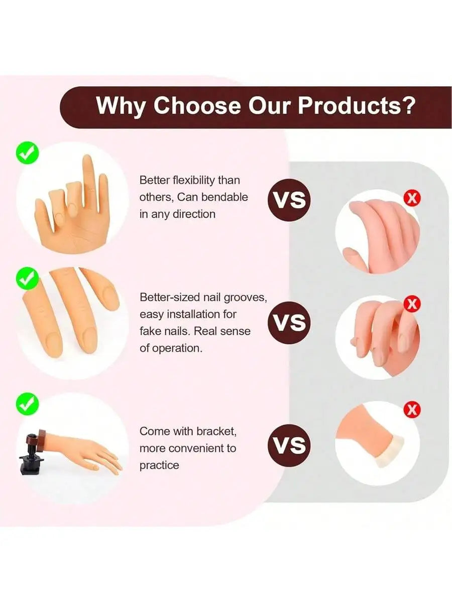 Nail Art Practice Hand Model — Bendable Fingers with Insertable Plates