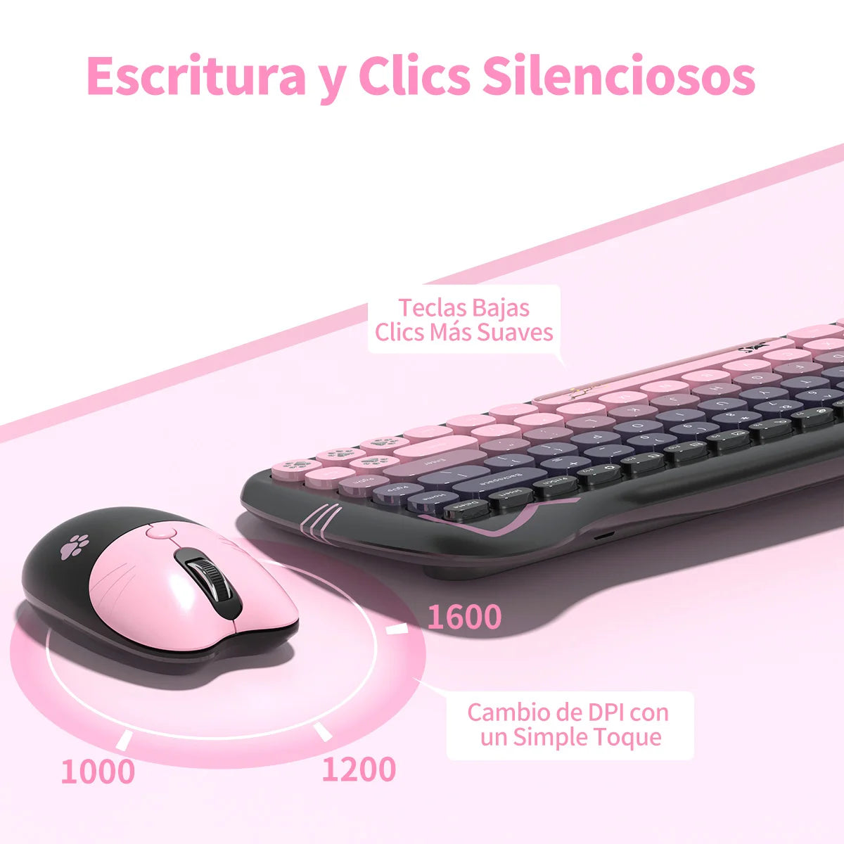 Geezer Wireless Silent Keyboard and Mouse Combo — Retro Cat Ear Design