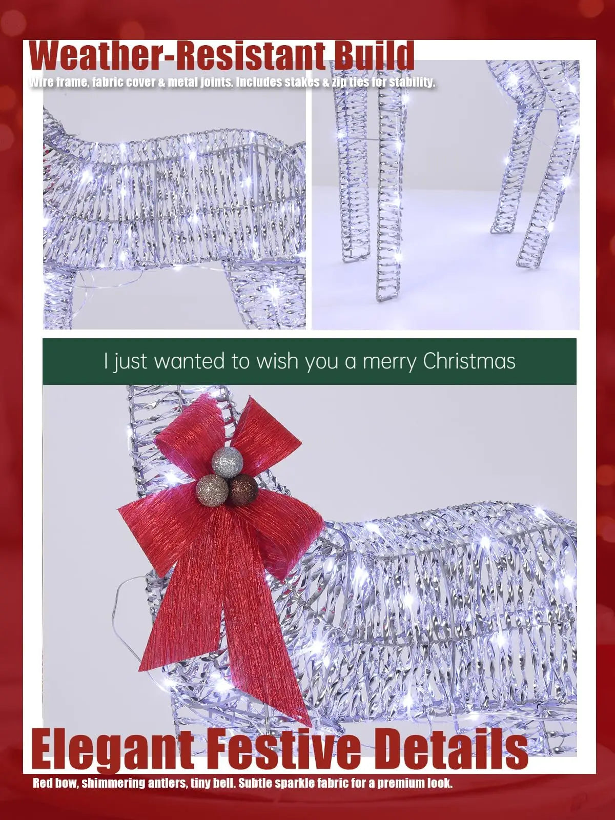Lighted Reindeer Family Decor — Glittering LED Holiday Lawn Ornament