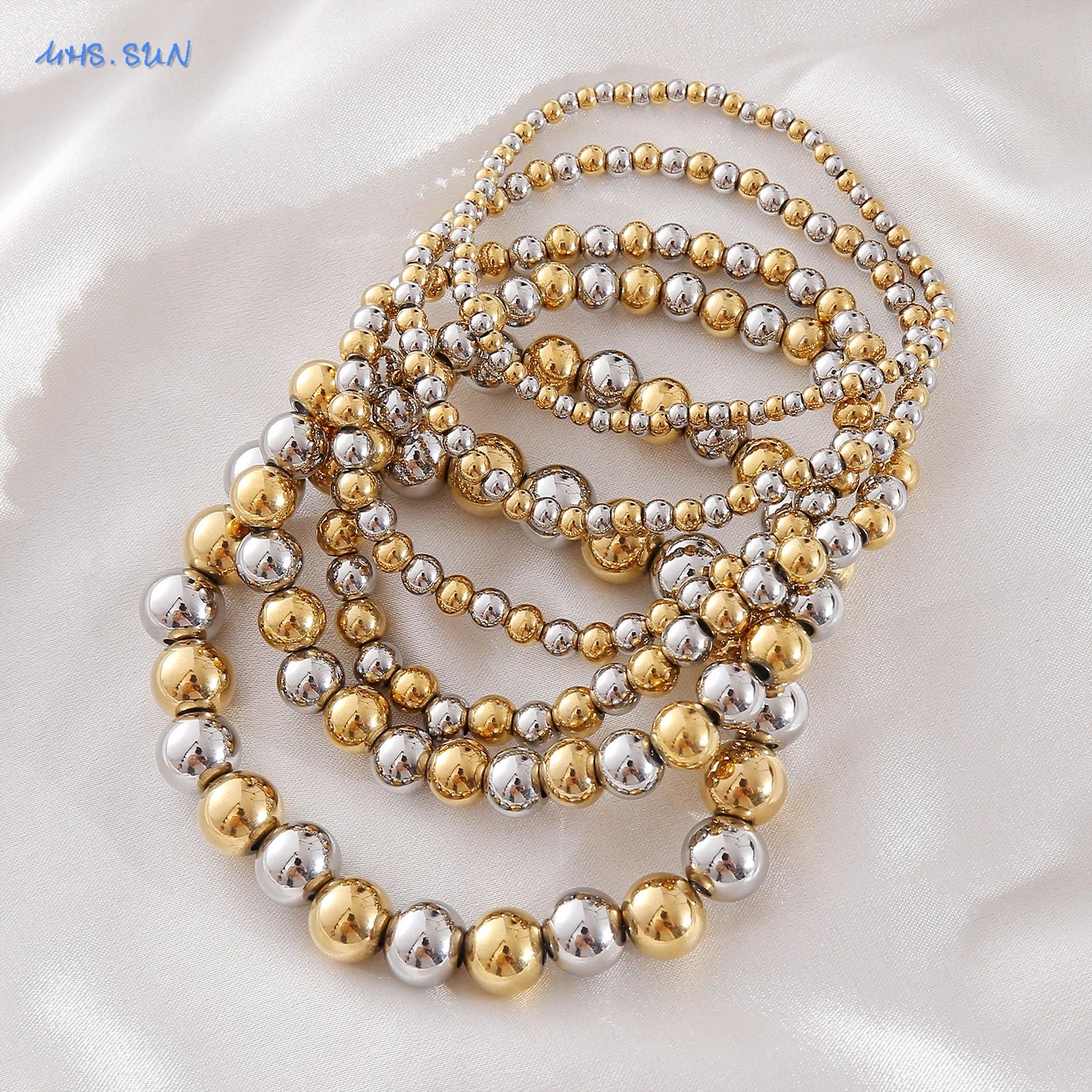 MHS.SUN Stainless Steel Beaded Bracelet — Gold Plated Stackable Jewelry