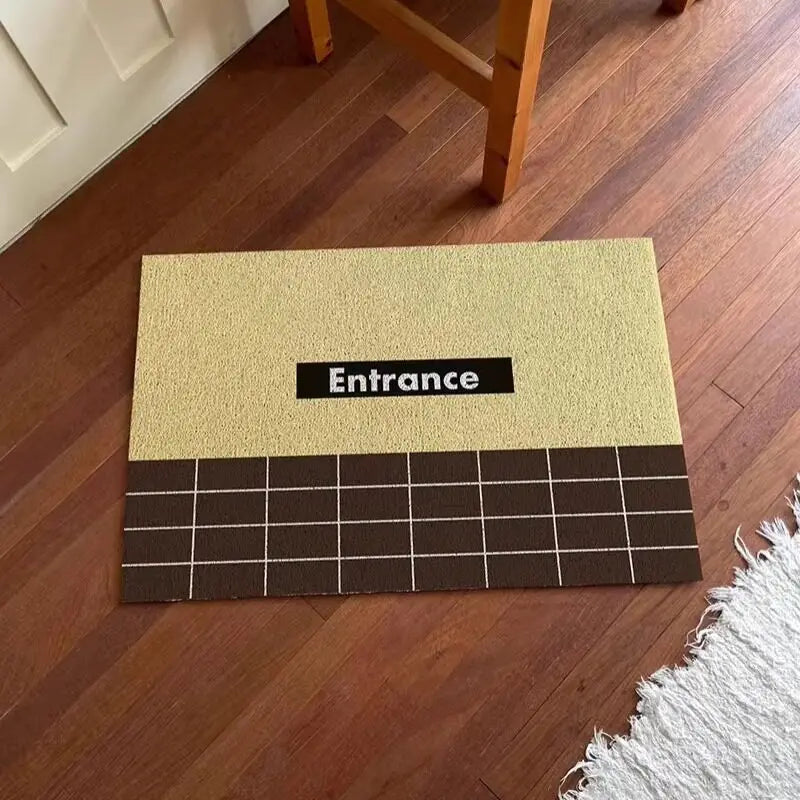 Plaid Pattern Welcome Mat — Anti-Slip PVC Coil Doormat for Indoor & Outdoor Use