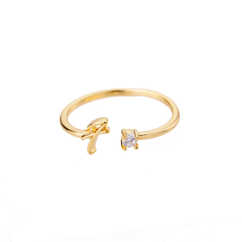 ICFTZWE Zircon Initial Letter Rings — Adjustable Stainless Steel Jewelry