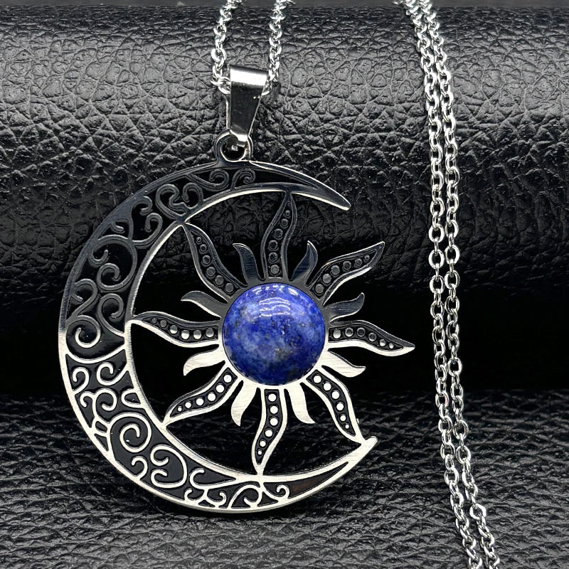 JYTF Moon and Sun Pendant Necklace — Vintage Stainless Steel Jewelry
