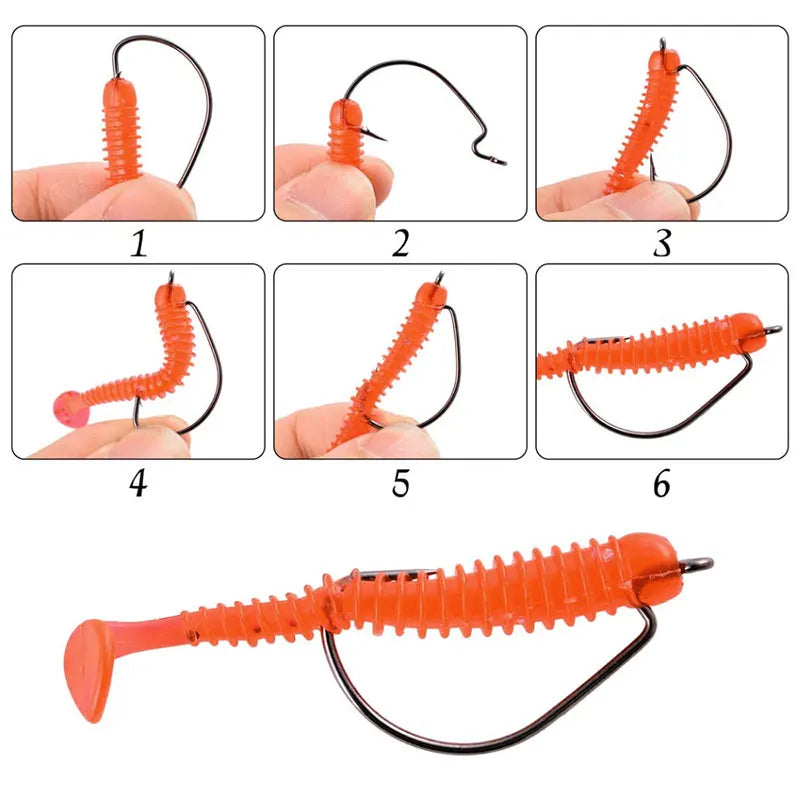 JYJ High Carbon Steel Offset Worm Hooks — Super Slide Fishhooks for Texas Rig