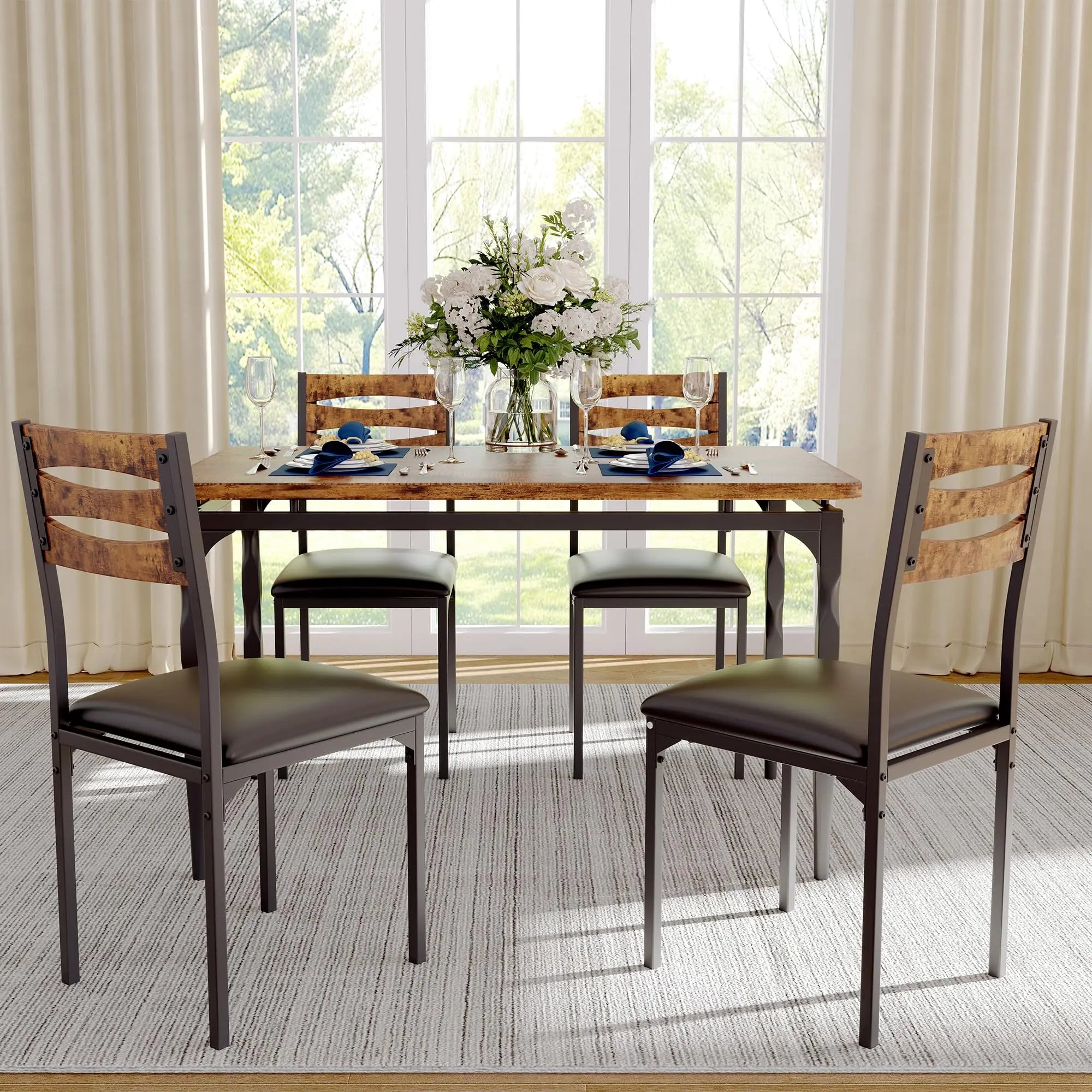 5 Piece Industrial Dining Table Set — Compact Kitchen Table & 4 Chairs