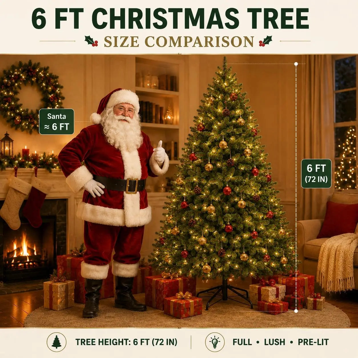 Artificial Pine Christmas Tree — Dense Greenery with Dual-Color LED Lights