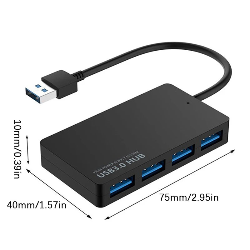 4-Port USB 3.0 Hub — High Speed Data Transfer Adapter, Type-C & USB Options