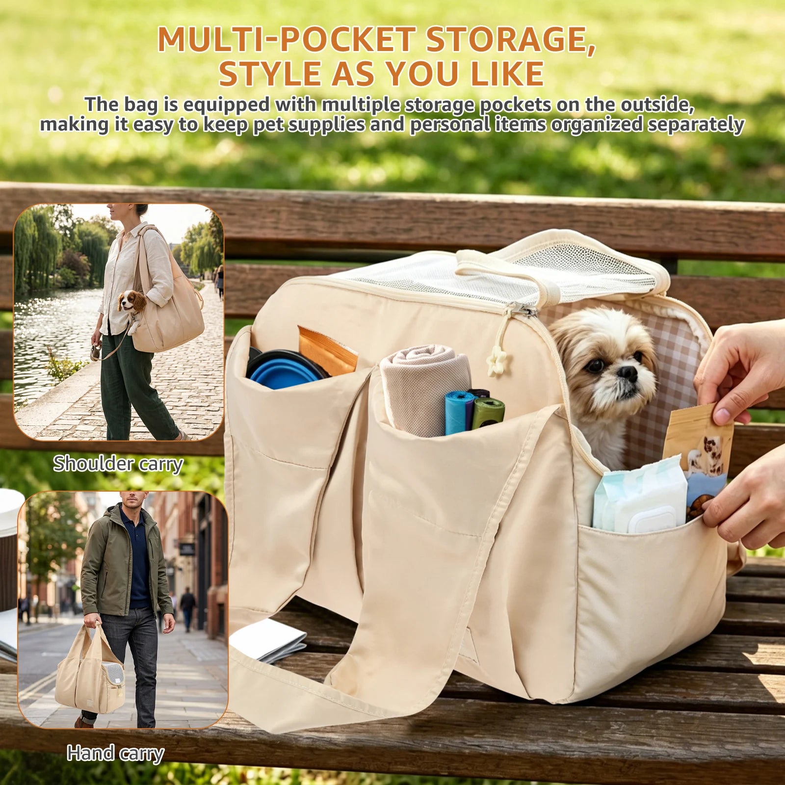 Portable Pet Carrier Tote Bag — Breathable Travel Handbag with Safety Lead