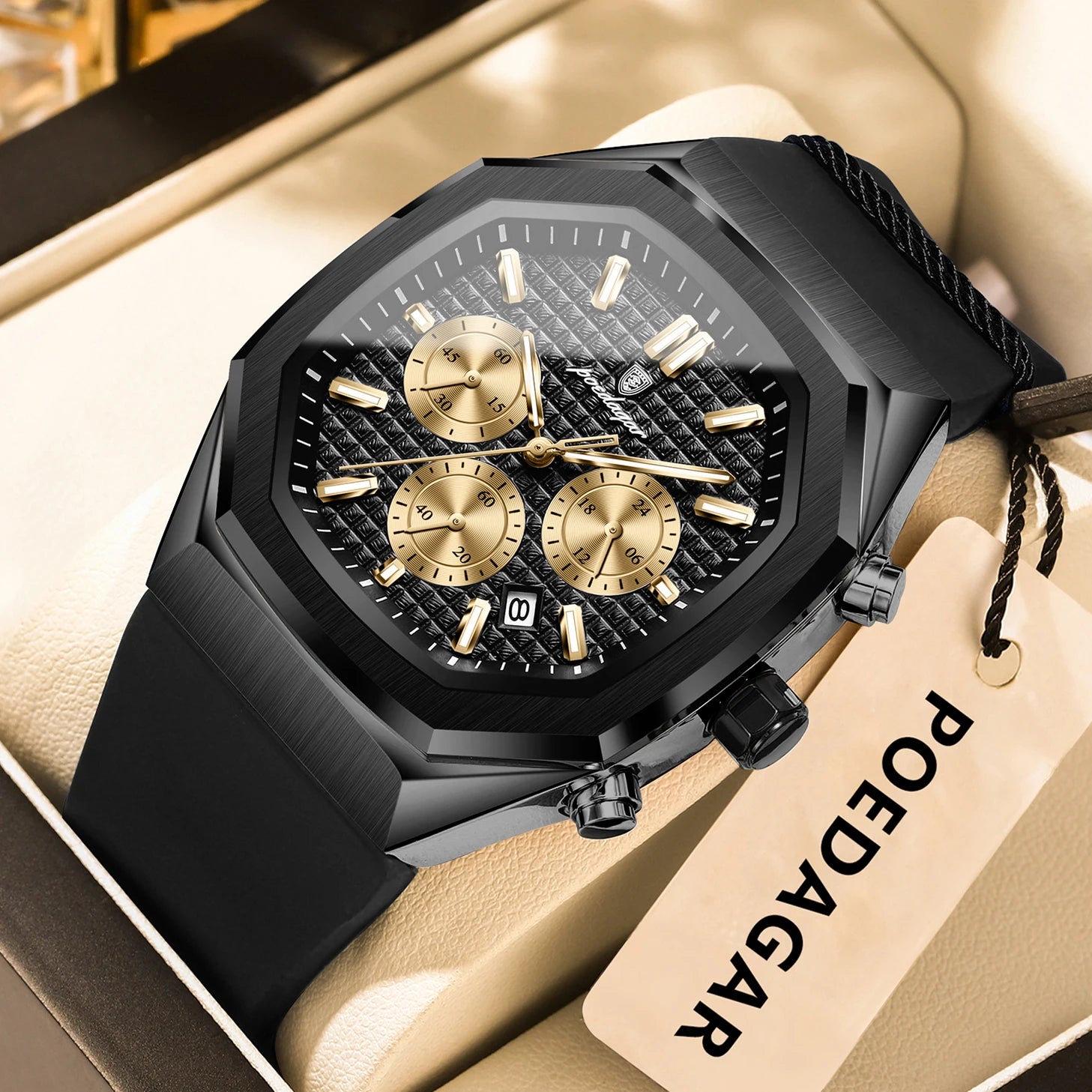 POEDAGAR Men's Chronograph Watch — Waterproof Business Quartz Timepiece