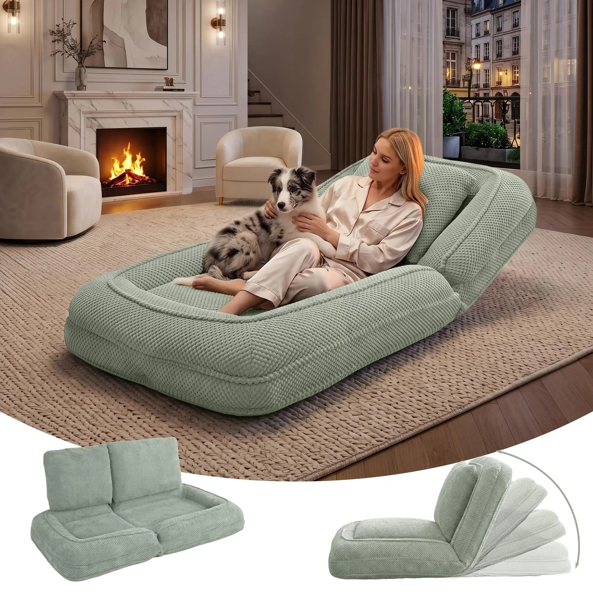 Adjustable Plush Floor Chair — 5-Position Reclining Lazy Sofa Bed
