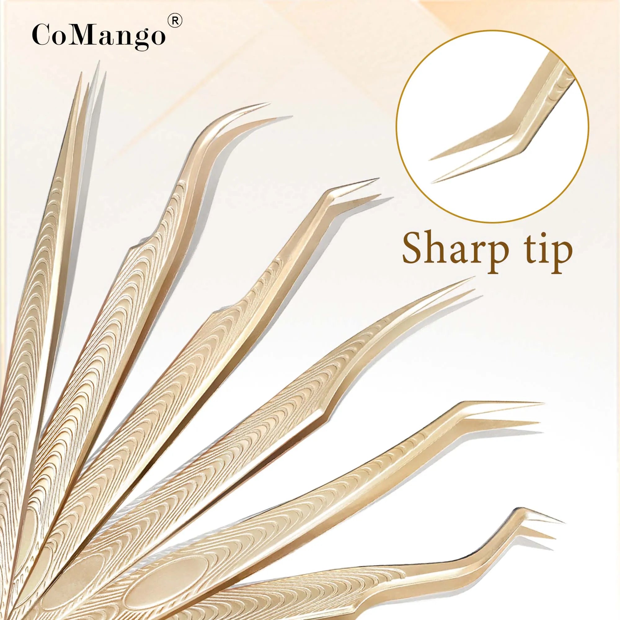 Gold Stainless Steel Eyelash Extension Tweezers — Anti-Slip Wood Grain Design