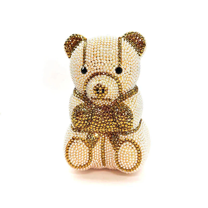 Crystal Teddy Bear Evening Clutch — Elegant Bridal Party Purse
