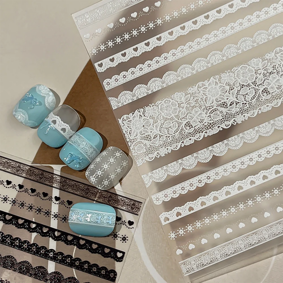 MAFANAILS Lace Nail Art Stickers — Elegant Ballet Bowknot & Grid Decals