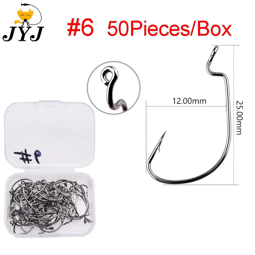 JYJ High Carbon Steel Offset Worm Hooks — Super Slide Fishhooks for Texas Rig
