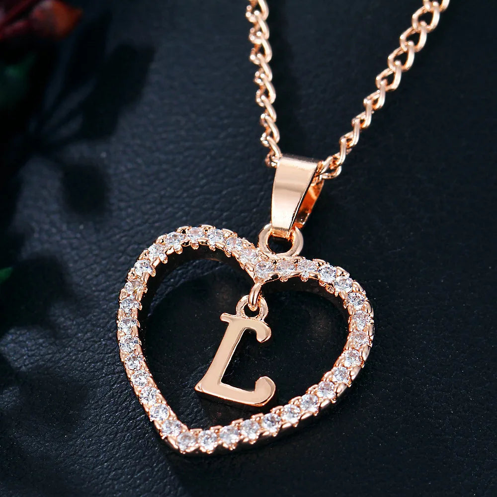 Customizable Initial Heart Pendant Necklace — Zircon Accented Jewelry