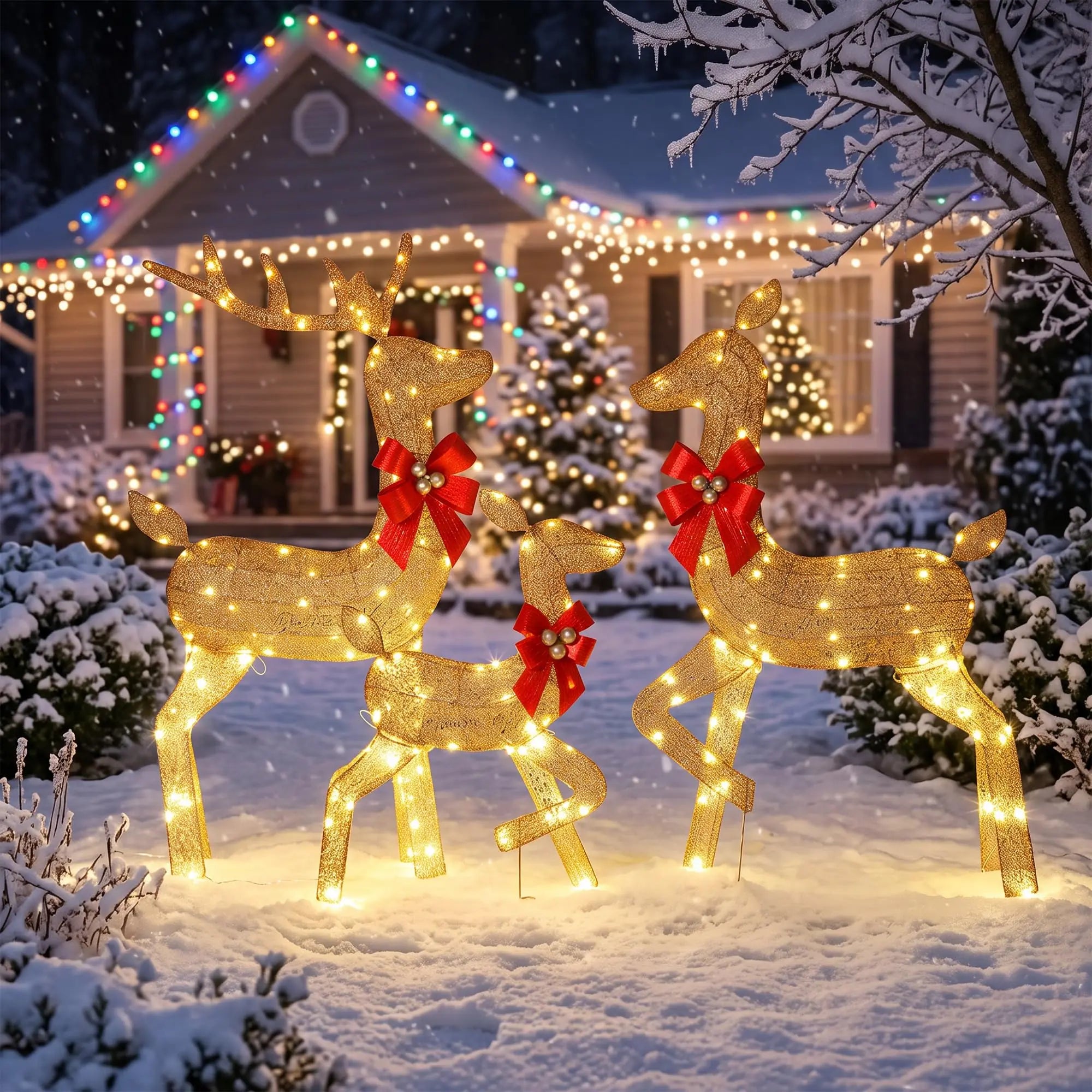 Lighted Christmas Deer Family Set — Weather Resistant 2D LED Outdoor Decoration
