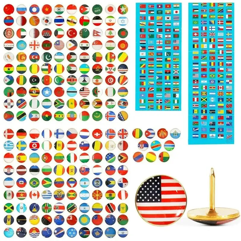 National Flag Round Head Thumbtacks — Colorful Map Pins for Office & School