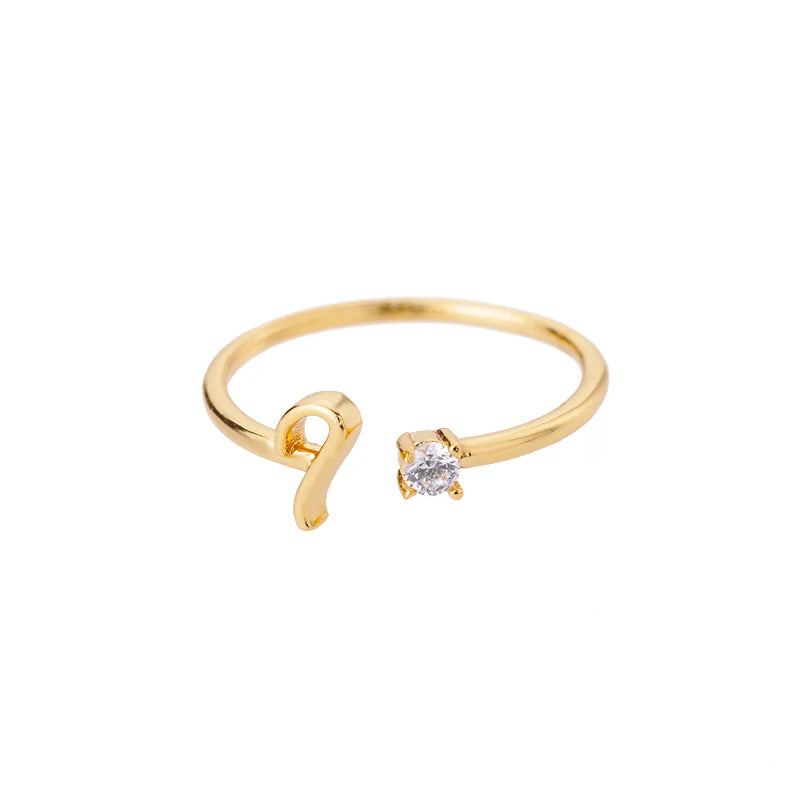 ICFTZWE Zircon Initial Letter Rings — Adjustable Stainless Steel Jewelry