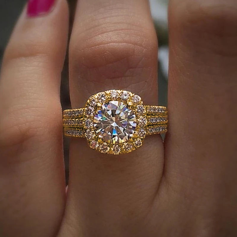Huitan Cubic Zirconia Engagement Ring — Elegant Geometric Wedding Band