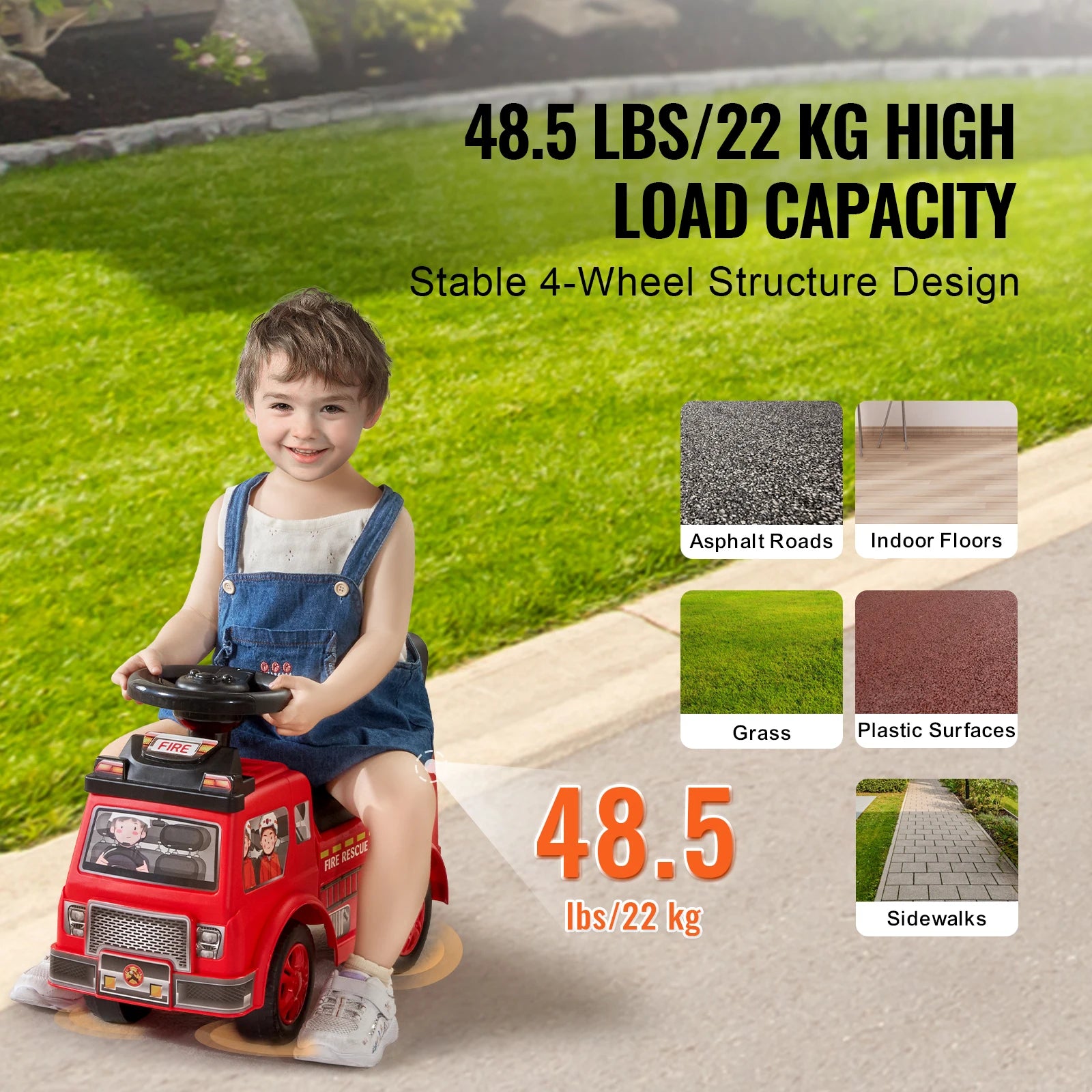 SucceBuy Ride On Push Car — Musical Steering Wheel & Under Seat Storage