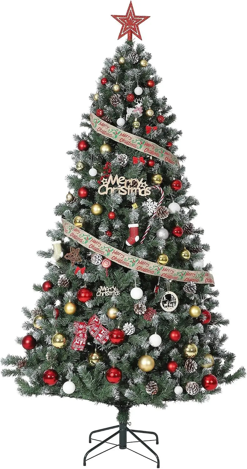 Snow Flocked Artificial Christmas Tree — Pre-Lit Slim Design with Pine Cones