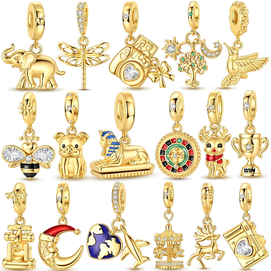 Charmhub Sparkling Zircon Elephant Charm — Gold Plated 925 Sterling Silver Bead