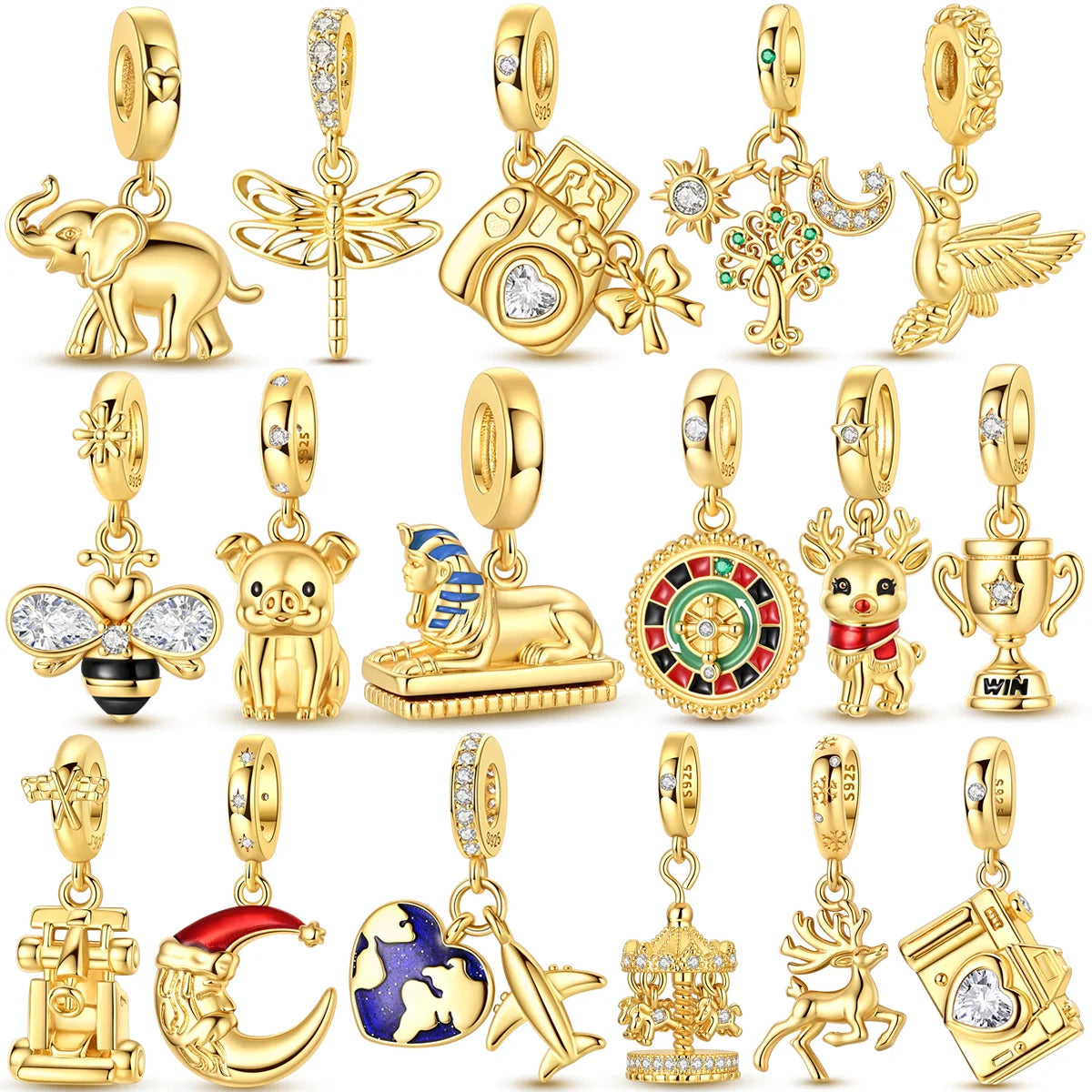 Charmhub Sparkling Zircon Elephant Charm — Gold Plated 925 Sterling Silver Bead