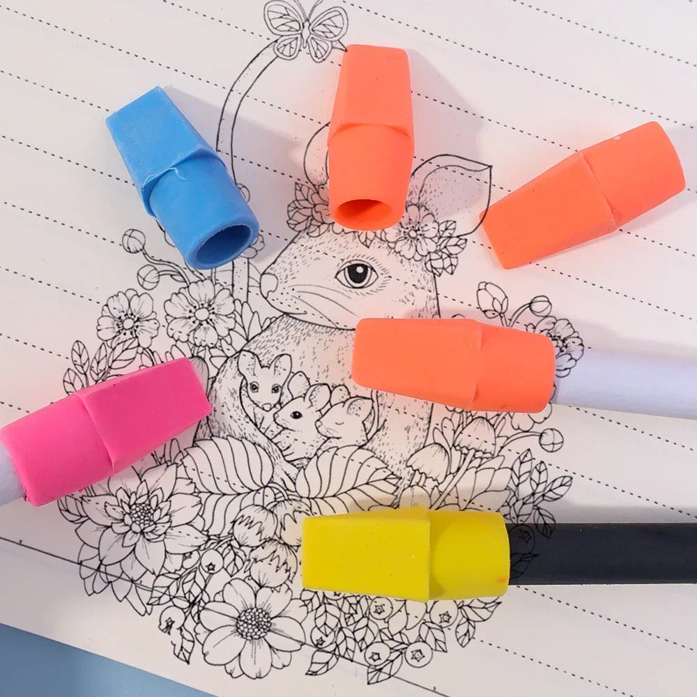 Chisel Shape Pencil Eraser Caps — 2-in-1 Correction Tool for Students