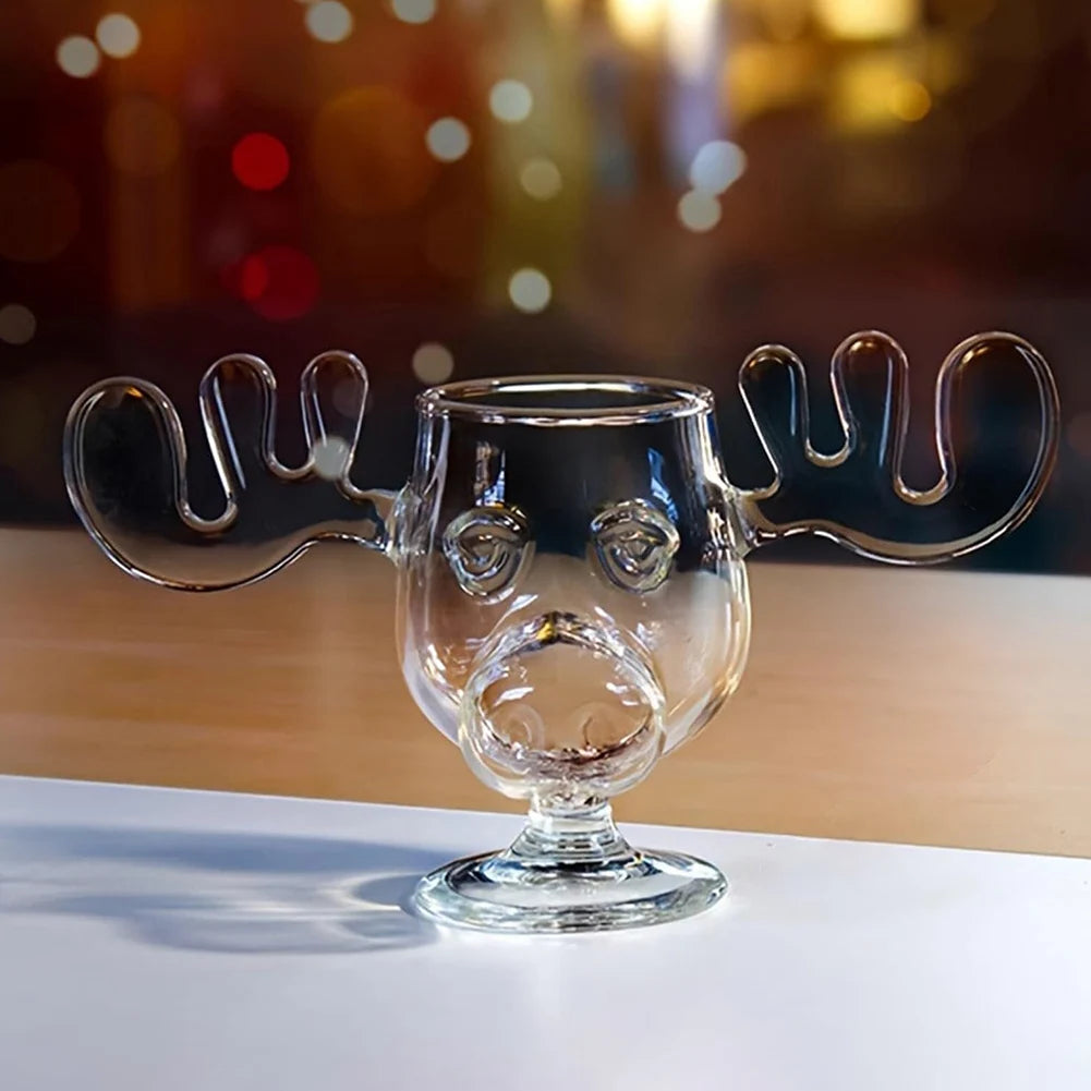 APWIKOGER Christmas Elk Glass Cup — Festive Reindeer Head Drinkware