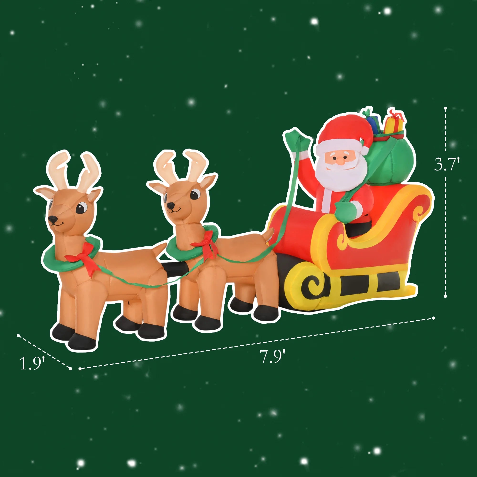 HOMCOM 8' Inflatable Santa Claus Sleigh — Outdoor Christmas Display with LEDs
