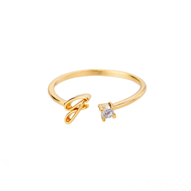 ICFTZWE Zircon Initial Letter Rings — Adjustable Stainless Steel Jewelry