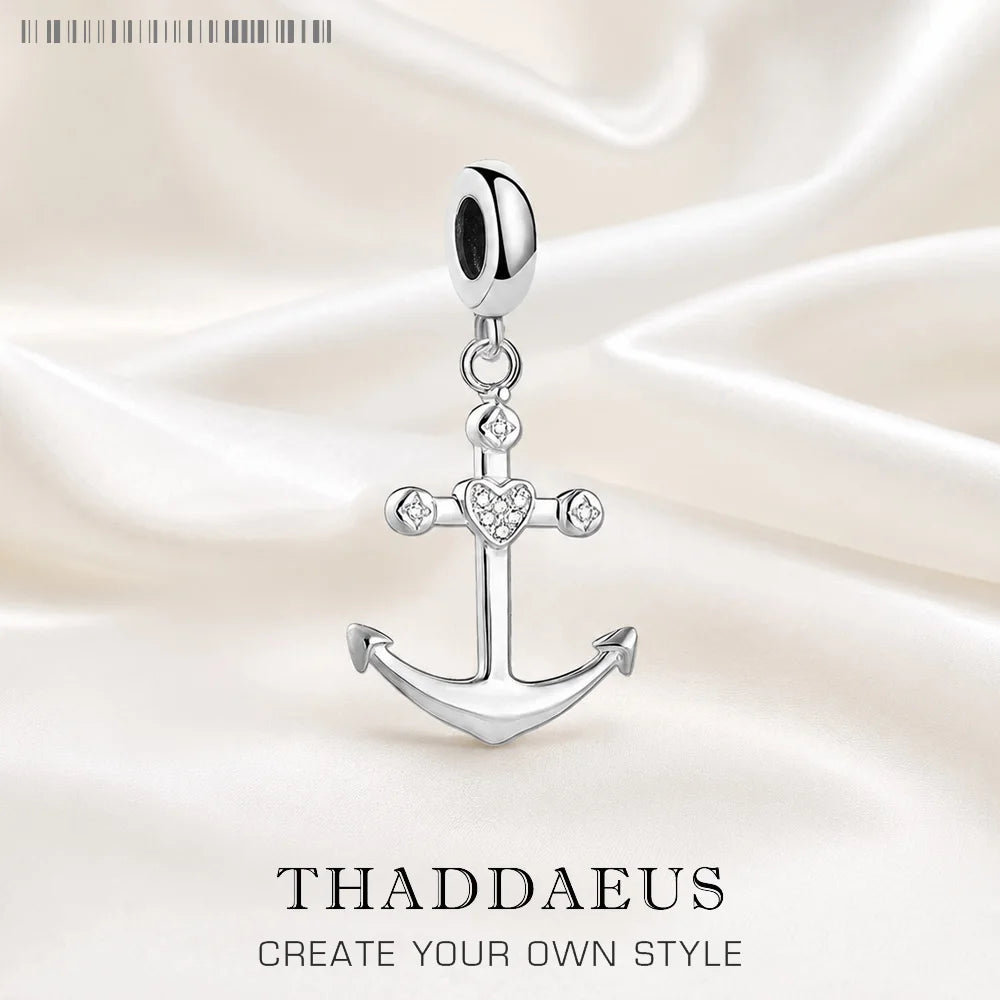 Thaddaeus Anchor and Heart Charm — 925 Sterling Silver Nautical Pendant